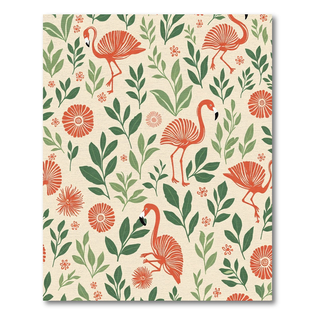 Tropical Coral Flamingo Foliage Meadow Rug