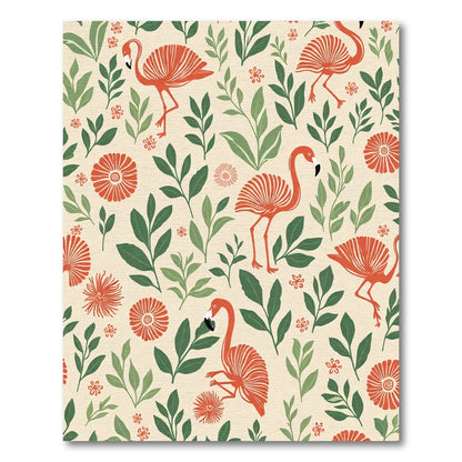 Tropical Coral Flamingo Foliage Meadow Rug