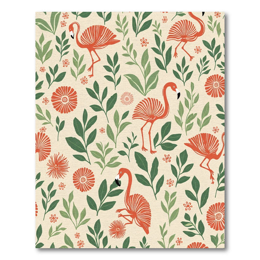 Tropical Coral Flamingo Foliage Meadow Rug