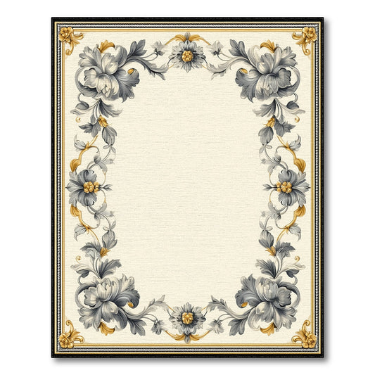 Grey Floral Vintage Border Washable Area Rug