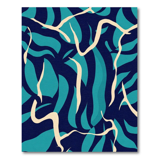 Deep Navy Aqua Wavy Abstract Rug