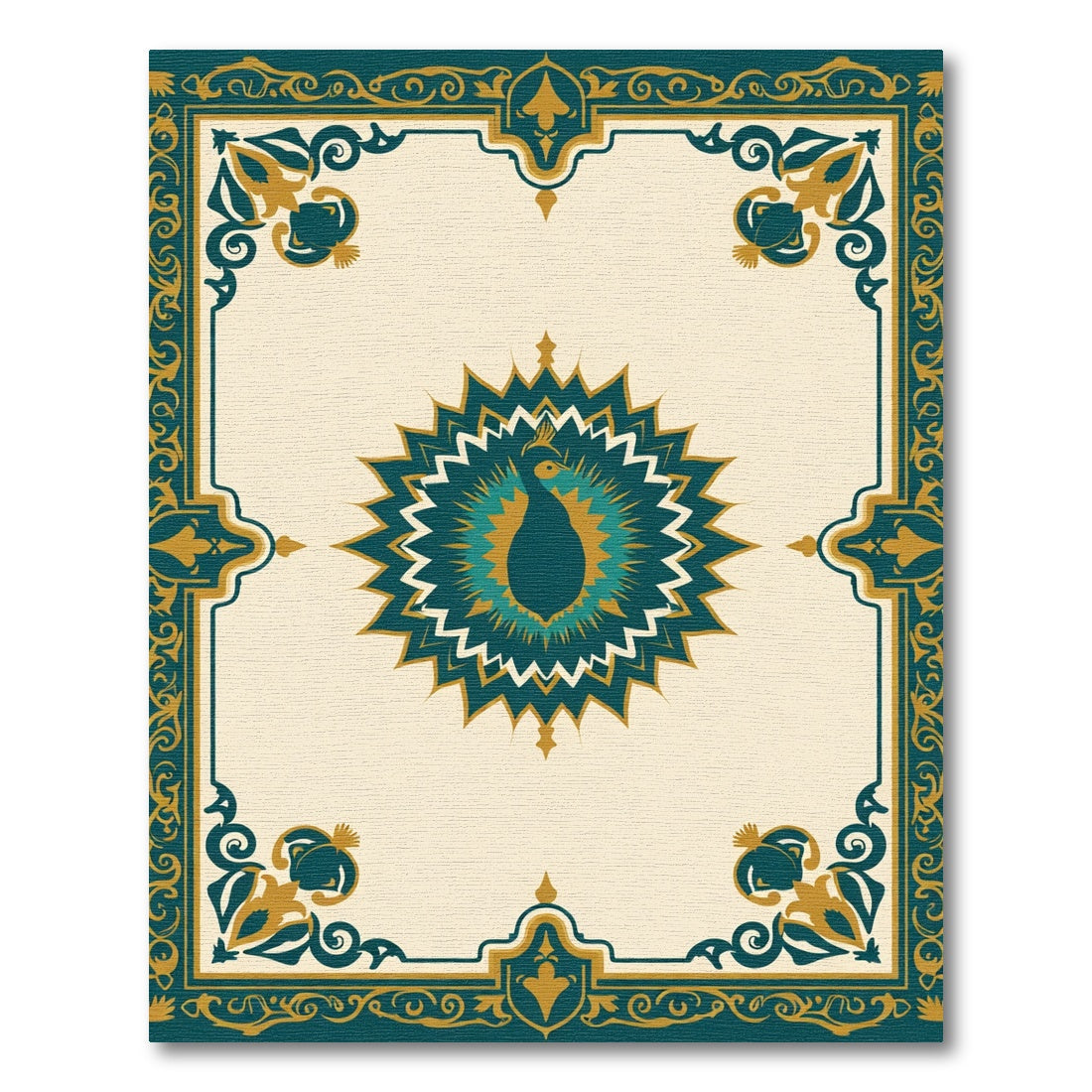 Teal Gold Peacock Sunburst Radiance Rug