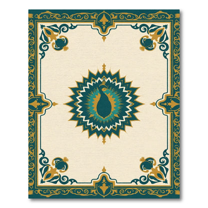 Teal Gold Peacock Sunburst Radiance Rug