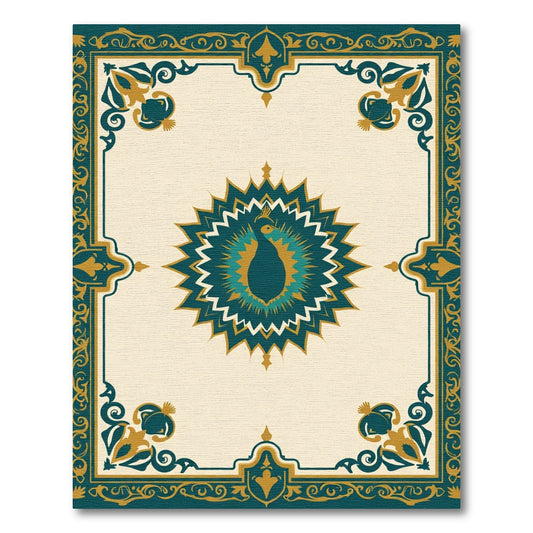 Teal Gold Peacock Sunburst Radiance Rug