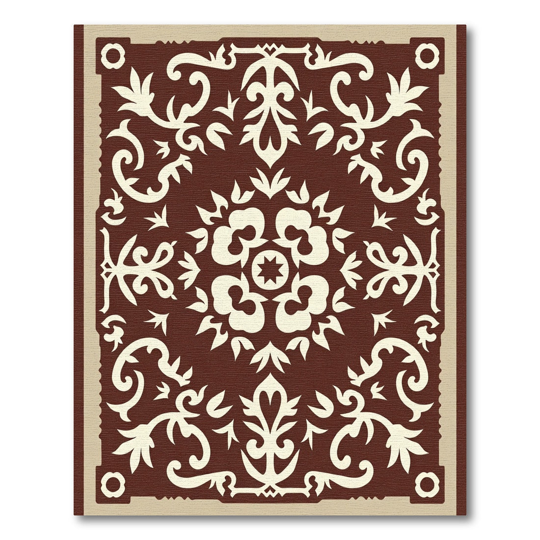 Rich Brown Floral Scroll Medallion Rug