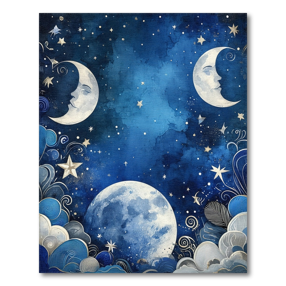 Celestial Moonlit Sky Blue Area Rug