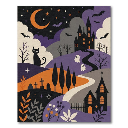 Spooky Halloween Castle Purple Kids Area Rug