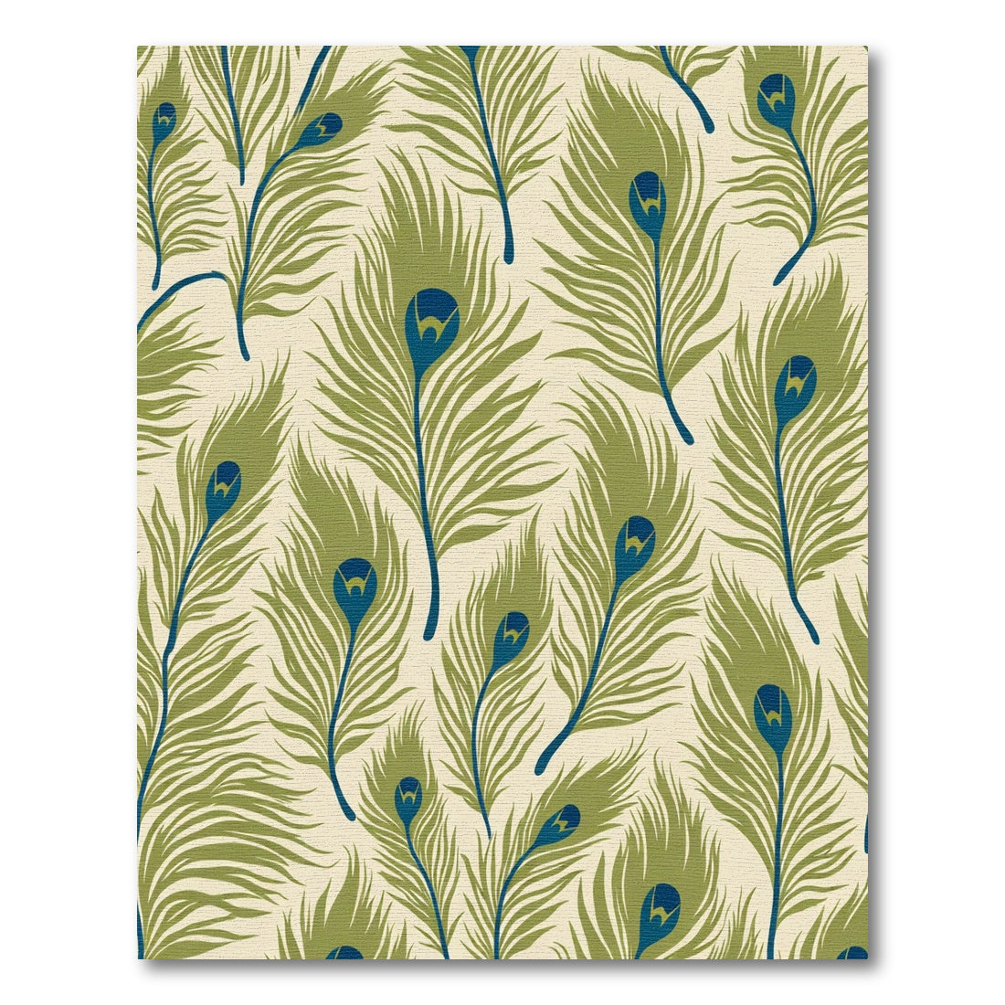 Olive Green Blue Peacock Feather Array Rug