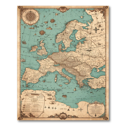 Vintage European Map Area Rug