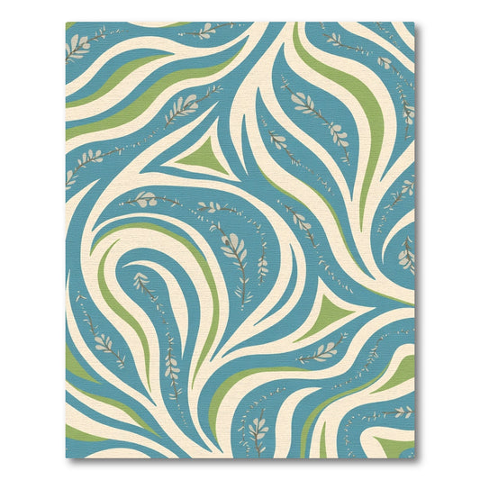 Abstract Blue Green Cream Floral Flow Rug
