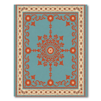 Coral Sunburst Teal Floral Medallion Rug