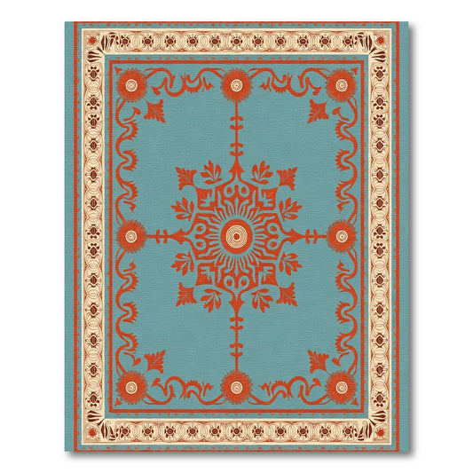 Coral Sunburst Teal Floral Medallion Rug