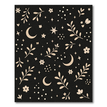 Boho Chic Celestial Floral Black Area Rug
