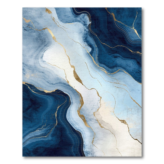 Navy Blue Gold Veined Marble Rug