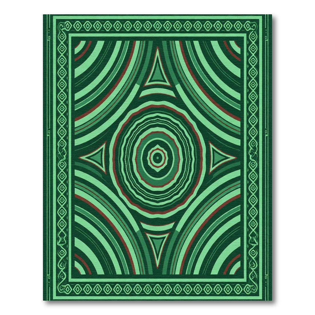 Deep Emerald Concentric Circles Triangles Rug