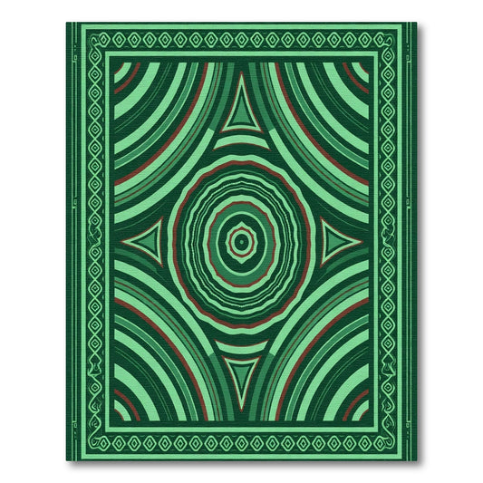Deep Emerald Concentric Circles Triangles Rug