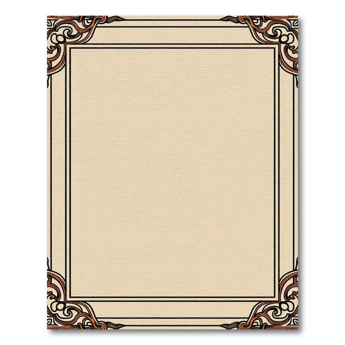 Cream Orange Swirls Border Rug