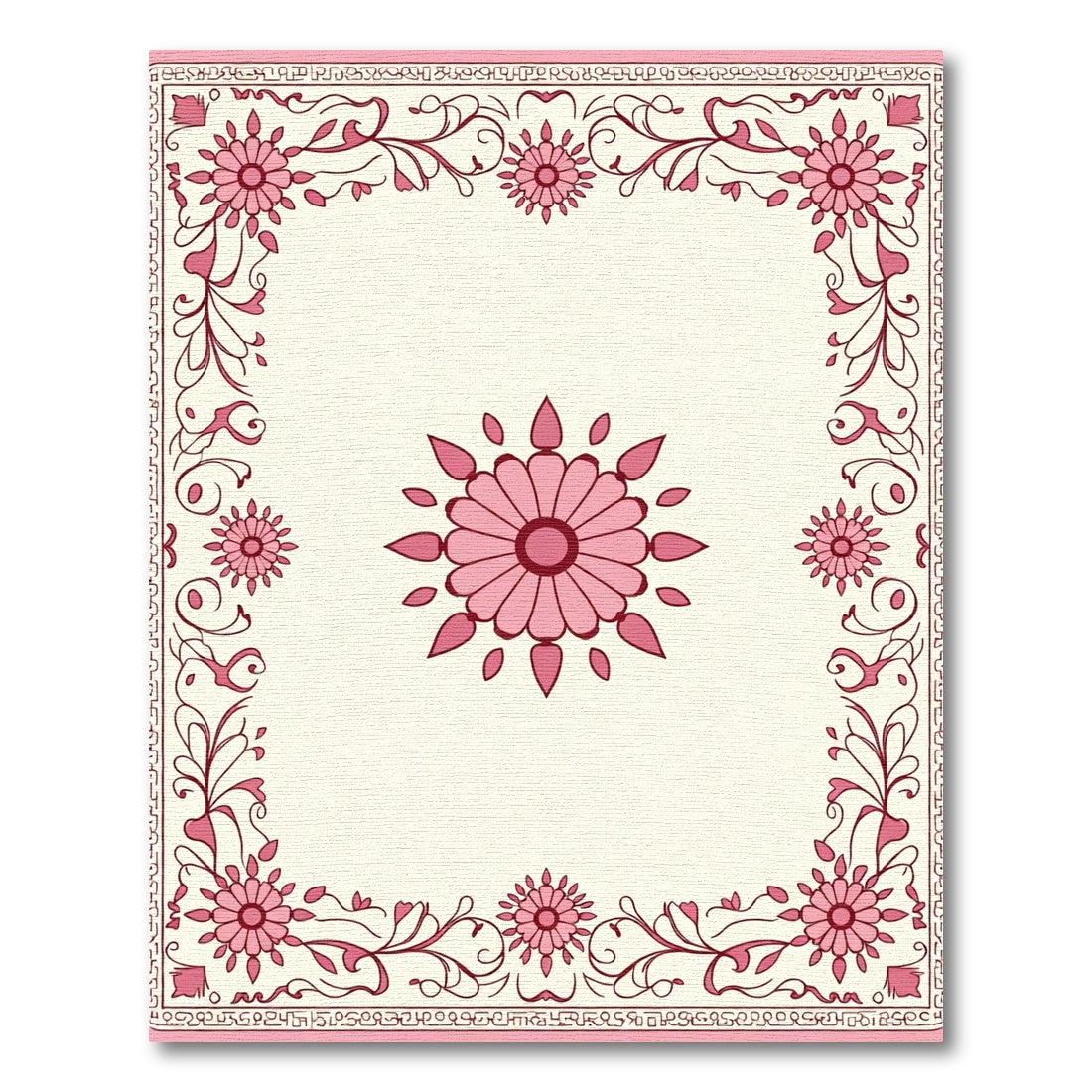 Pink Floral Border Medallion Rug