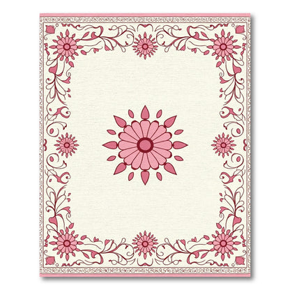 Pink Floral Border Medallion Rug
