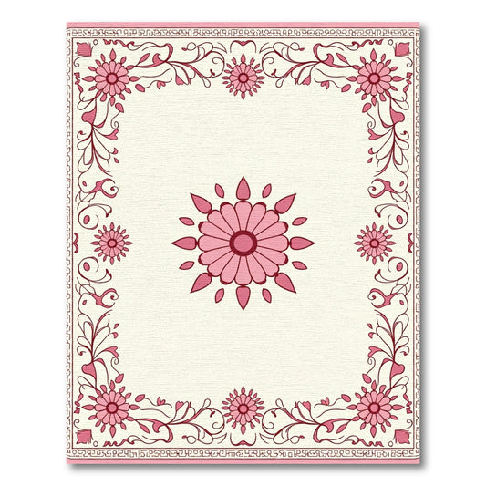 Pink Floral Border Medallion Rug