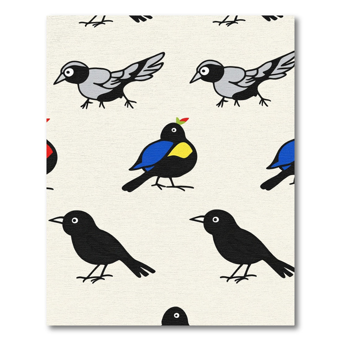 Whimsical Woodland Birds Blue Yellow Black Rug