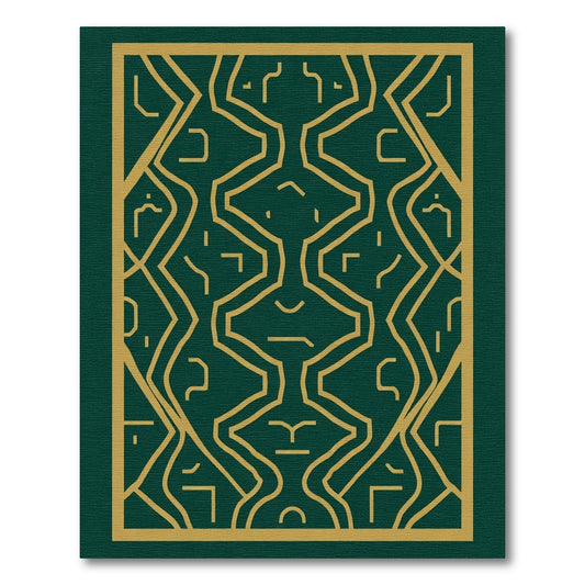 Emerald Gold Abstract Linear Deco Rug