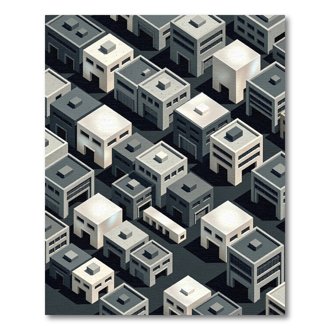 Monochrome Isometric Urban Landscape Rug
