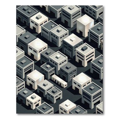 Monochrome Isometric Urban Landscape Rug