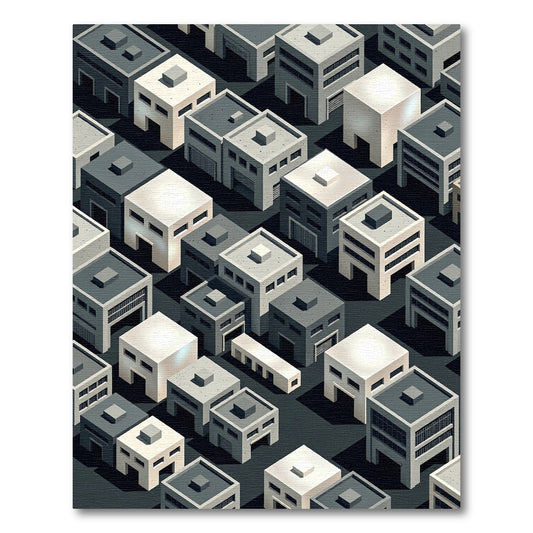 Monochrome Isometric Urban Landscape Rug