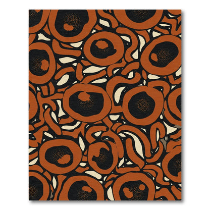 Terracotta Black Abstract Floral Swirls Rug