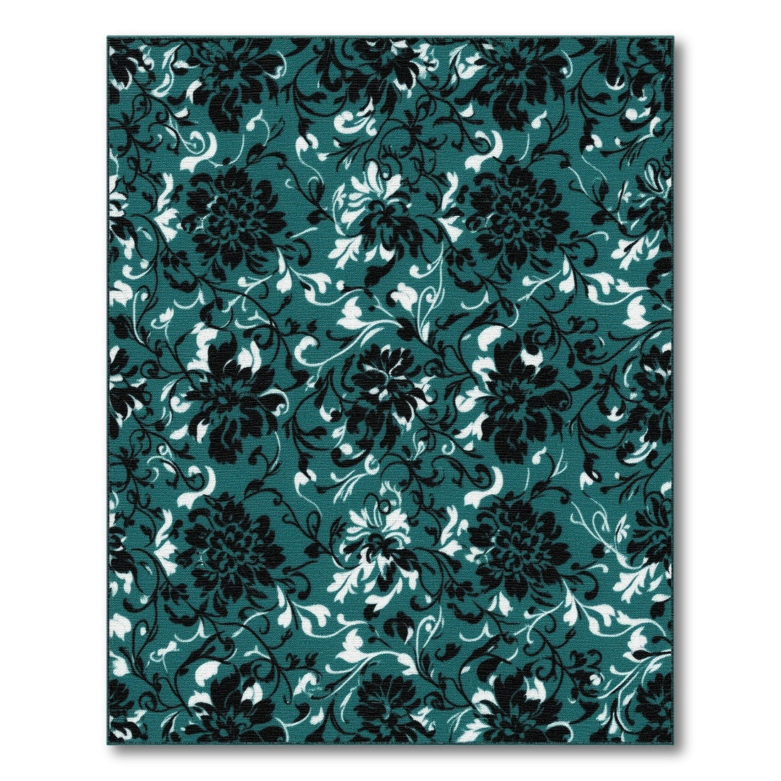Teal Black Floral Vintage Area Rug