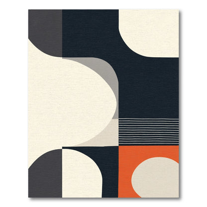 Abstract Cream Navy Orange Geometric Shapes Rug