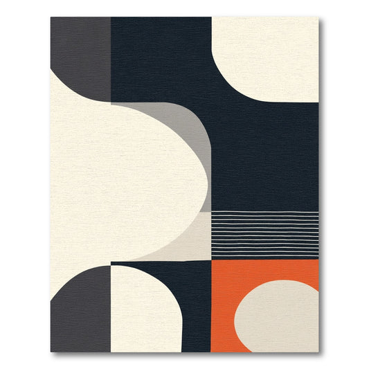 Abstract Cream Navy Orange Geometric Shapes Rug