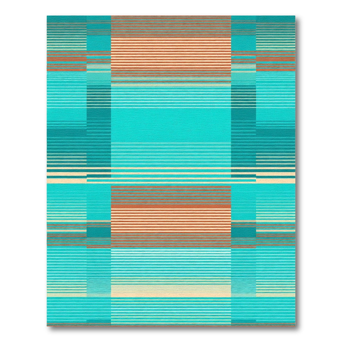 Cool Teal Orange Stripe Rectangles Rug