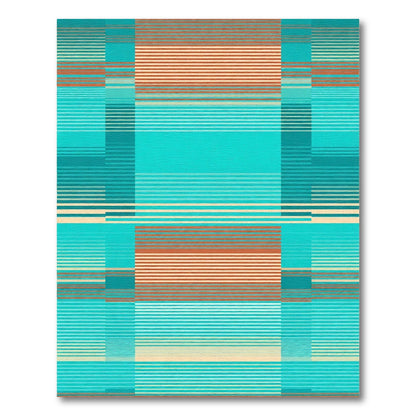 Cool Teal Orange Stripe Rectangles Rug