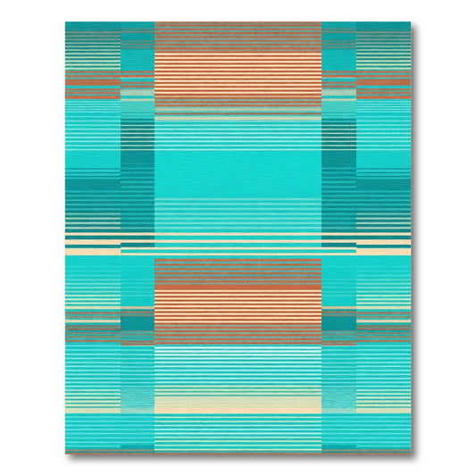 Cool Teal Orange Stripe Rectangles Rug