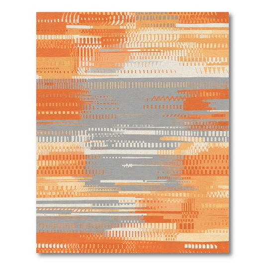 Orange Gray Abstract Glitch Lines Rug
