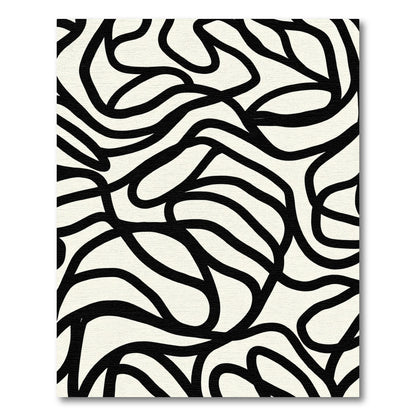 Black White Abstract Flowing Lines Rug