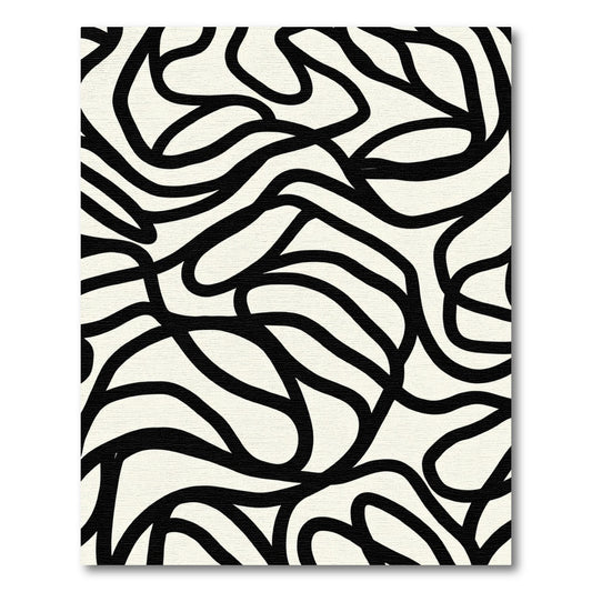 Black White Abstract Flowing Lines Rug