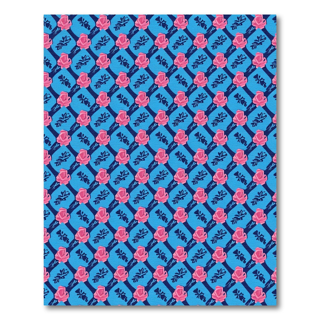Pink Rose Lattice Blue Background Rug
