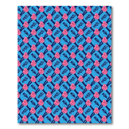 Pink Rose Lattice Blue Background Rug