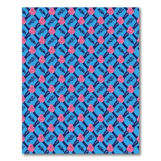 Pink Rose Lattice Blue Background Rug