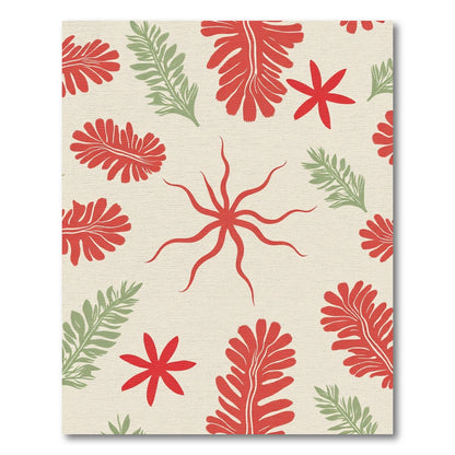 Rustic Red Green Botanical Fern Rug