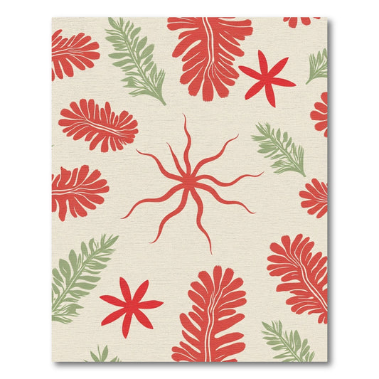 Rustic Red Green Botanical Fern Rug