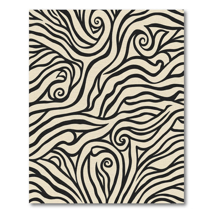 Bold Black Swirl Ivory Abstract Rug