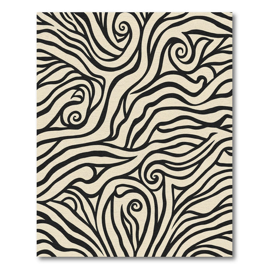 Bold Black Swirl Ivory Abstract Rug