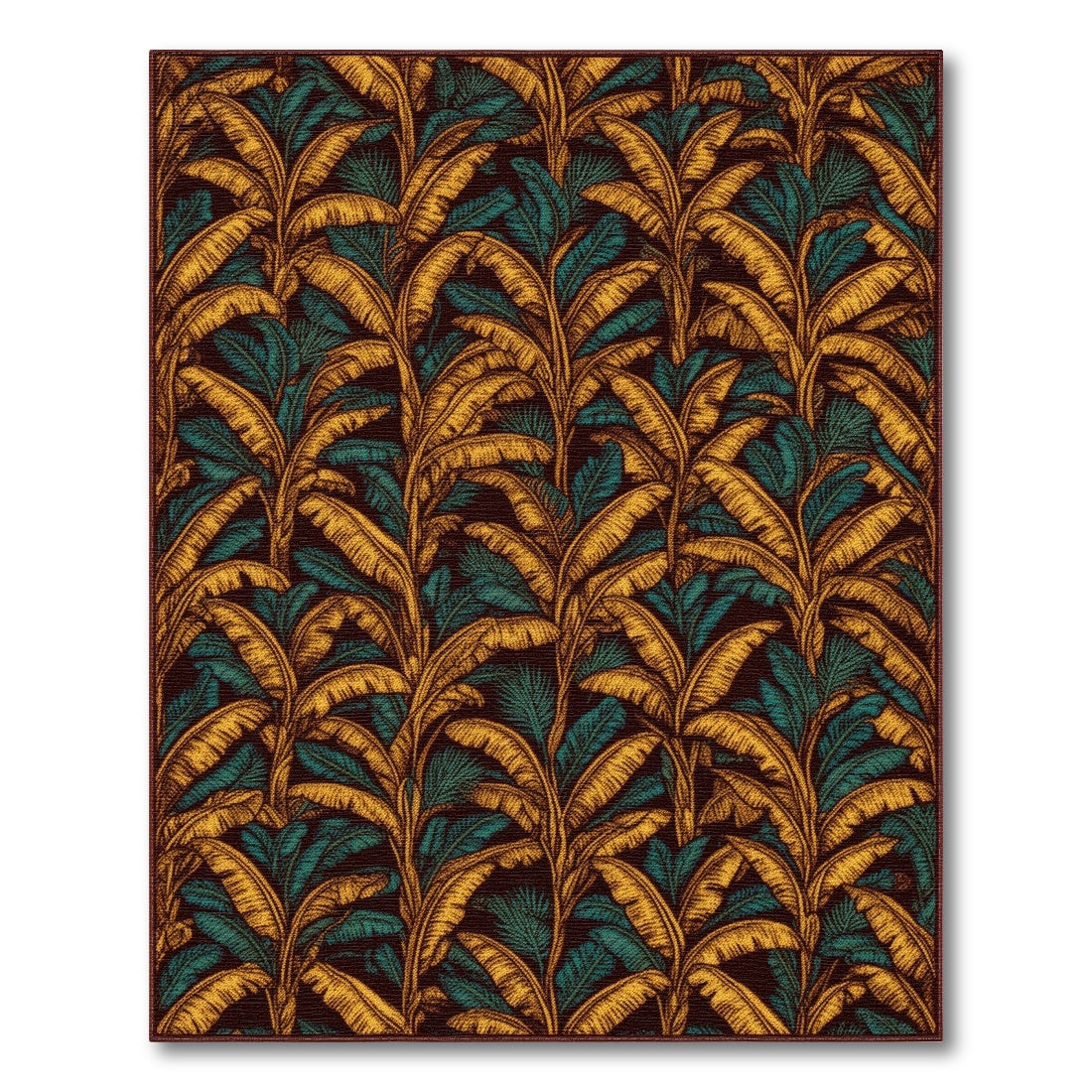 Gold Teal Leaf Boho Area Rug