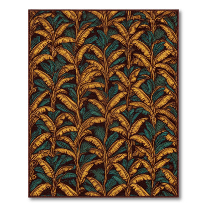Gold Teal Leaf Boho Area Rug