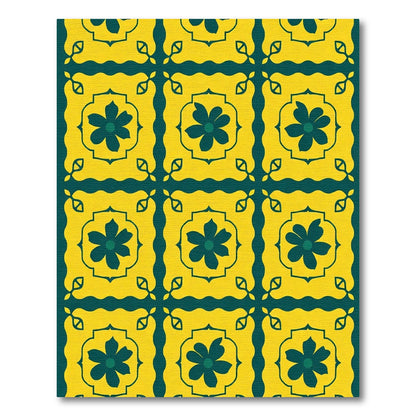Yellow Teal Floral Square Tile Rug
