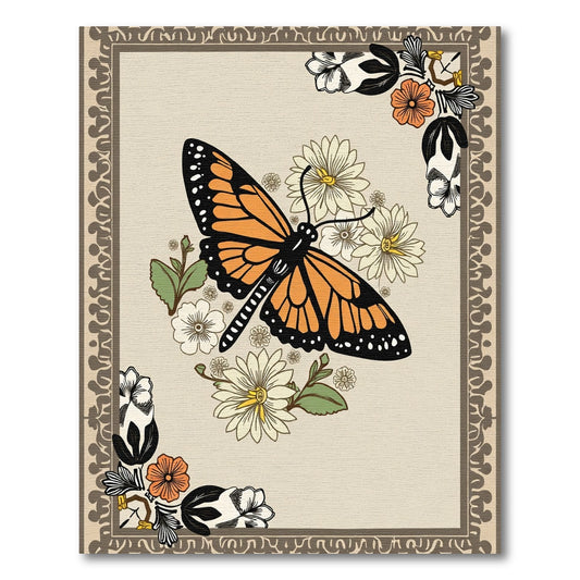 Monarch Butterfly Floral Garden Rug